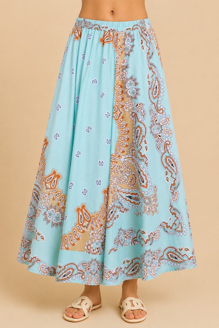 Gold & Silver Paris Success Blue Maxi Skirt